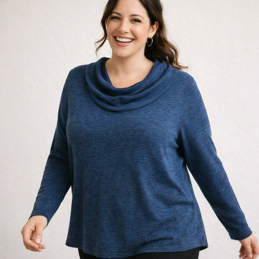 Eileen Fisher Cowl Neck Merino Wool Sweater Womens 3X Blue